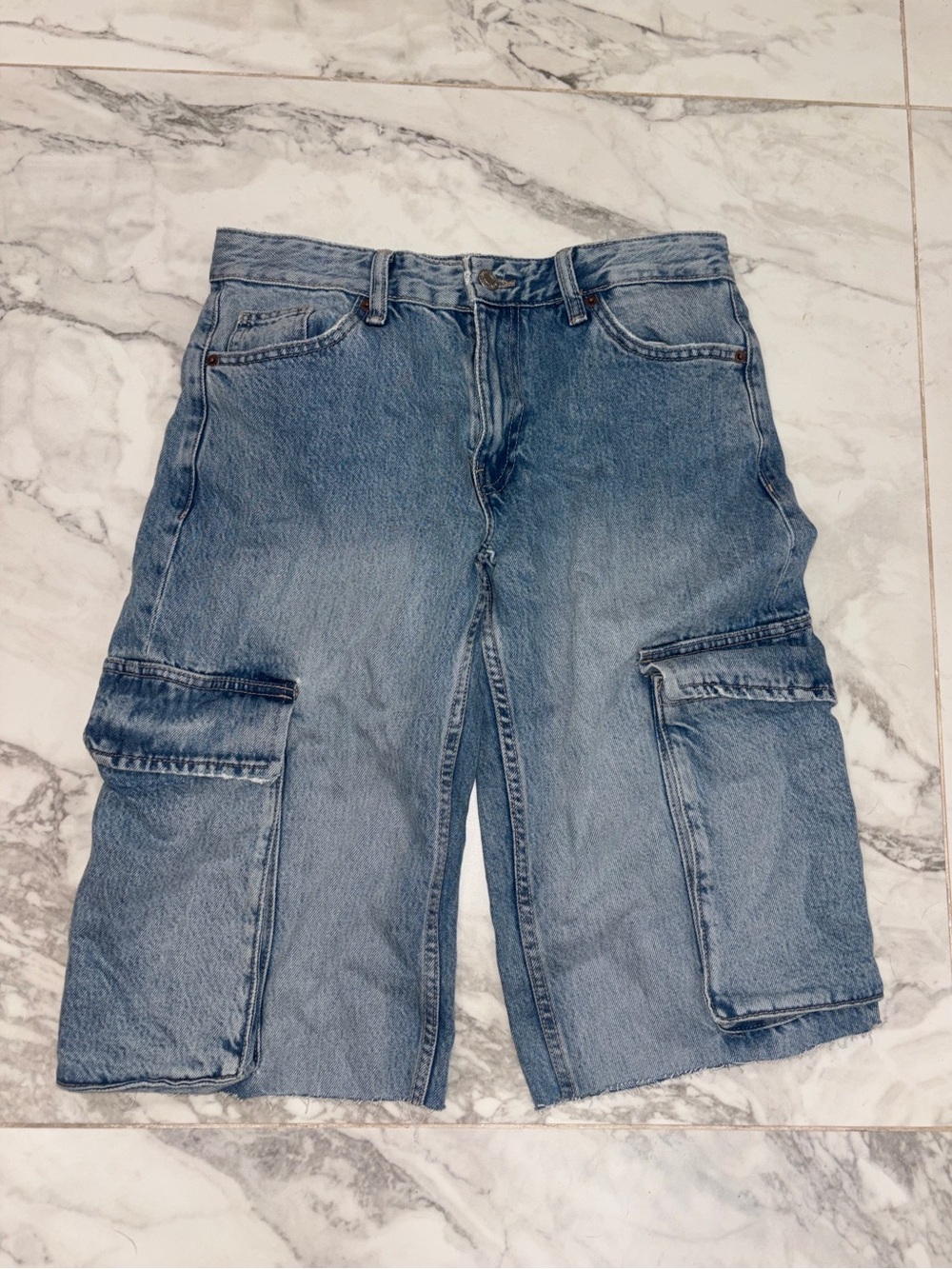 Zara Denim Cargo Jorts Baggy Y2K Utility US 4